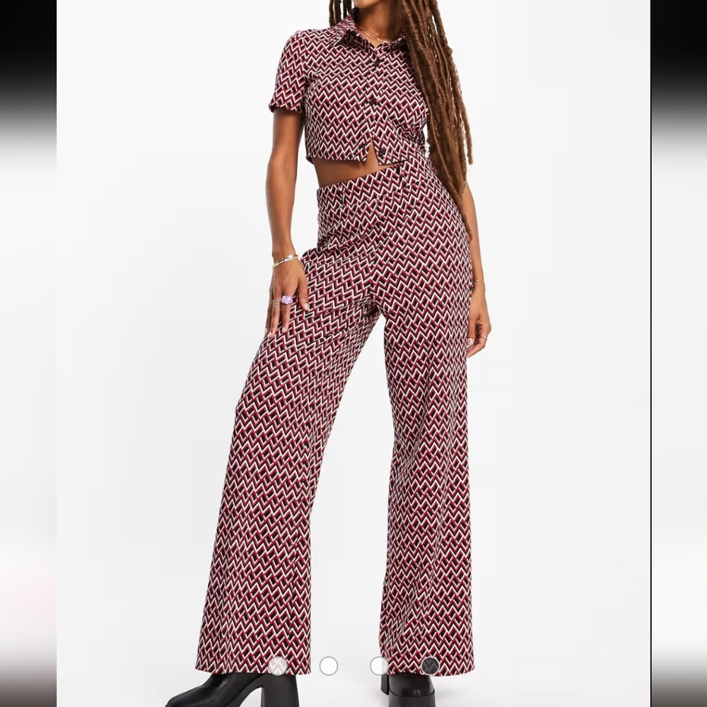 Geometric Patterned Jumpsuit - Black and White Red